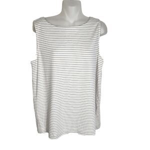 Loft Womens Top Size Medium Striped Tulip Button Back Tank Gray Ivory Sleeveless